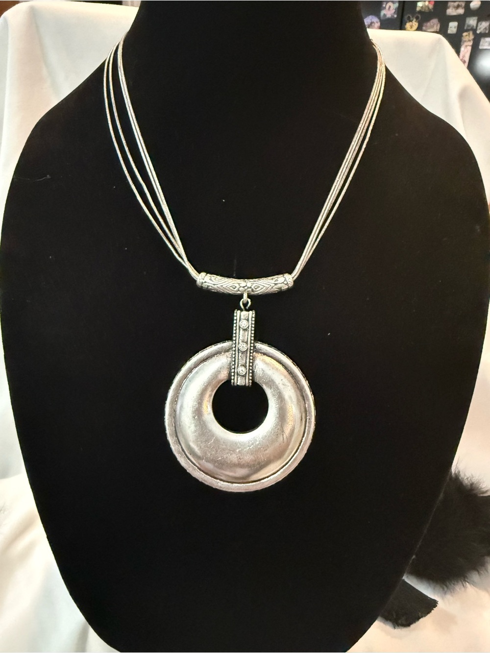 Chico's Sleek Silver Donut Pendant Cord Necklace